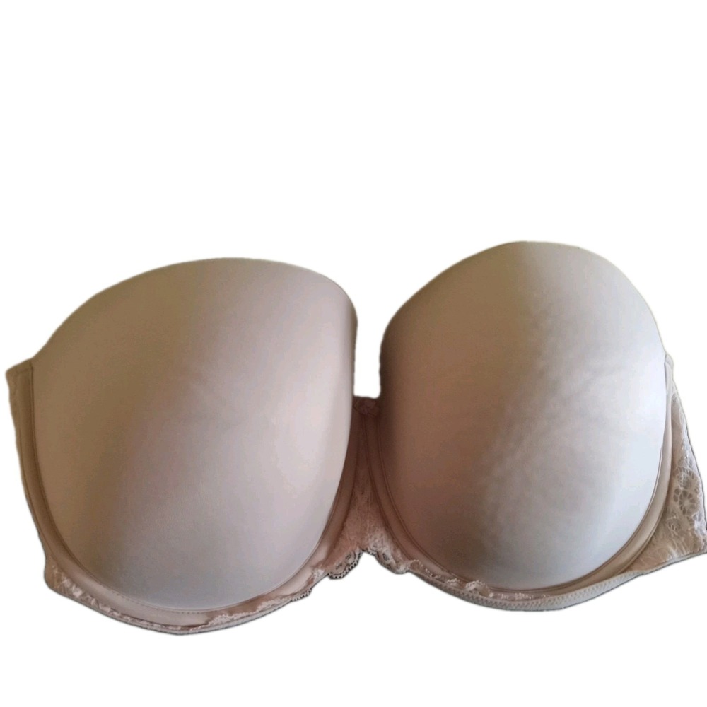 Auden Women's Lightly Lined Strapless Bra 40DD Beige Underwire Lace